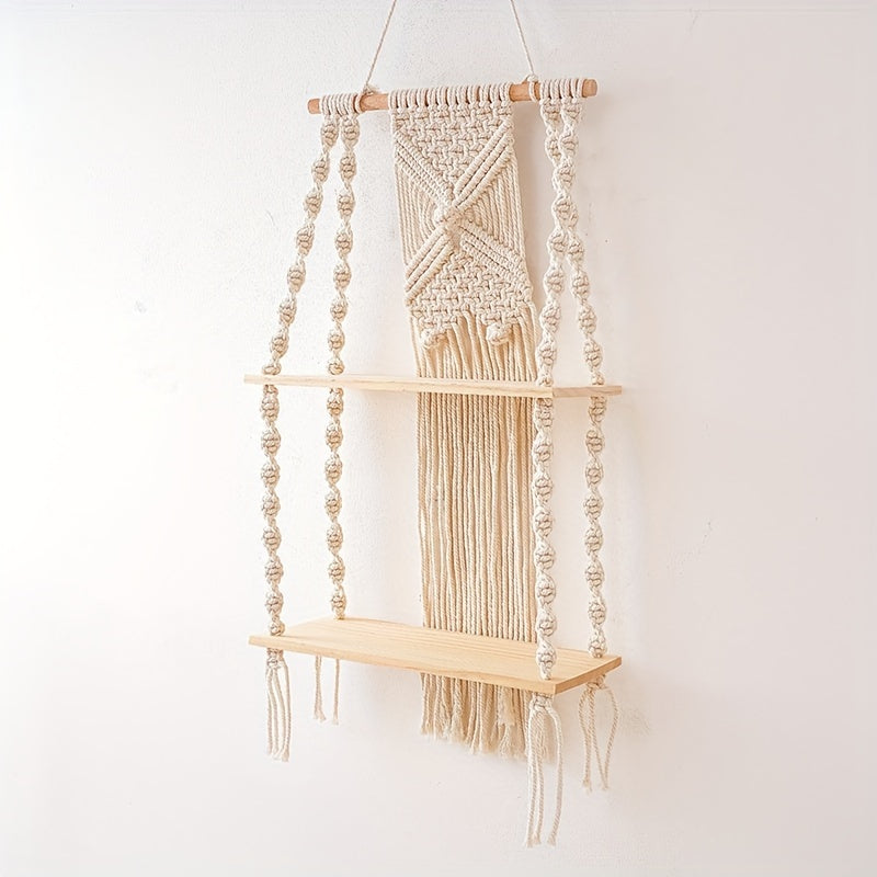 Mensola da parete Boho in macramè | Scaffale sospeso a 2 livelli