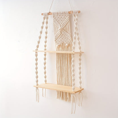 Mensola da parete Boho in macramè | Scaffale sospeso a 2 livelli