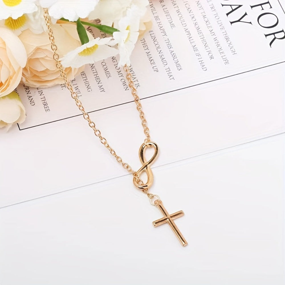 Colar com Pendente de Cruz Prateado Vintage Presente para o Dia da Mãe
