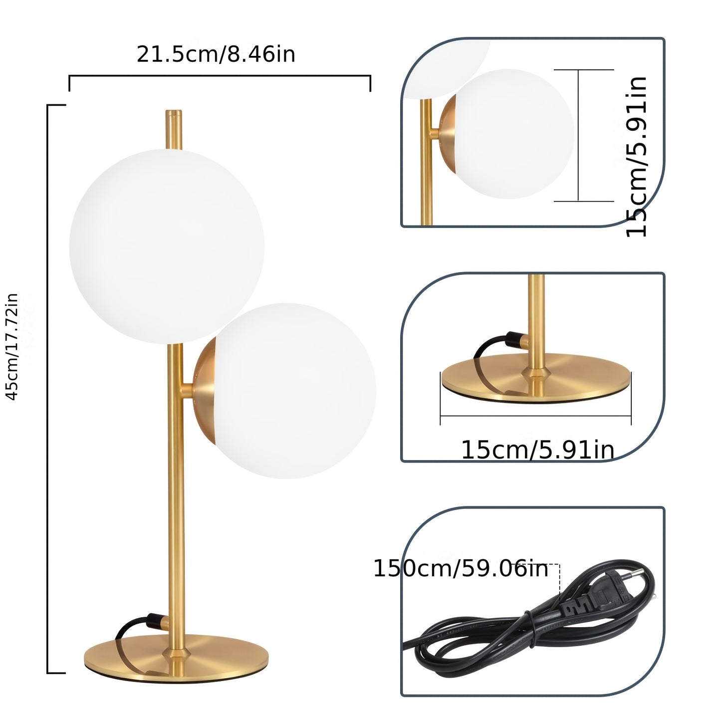 Lámpara de Mesa Moderna Dorada | Diseño de Globo de Vidrio Blanco