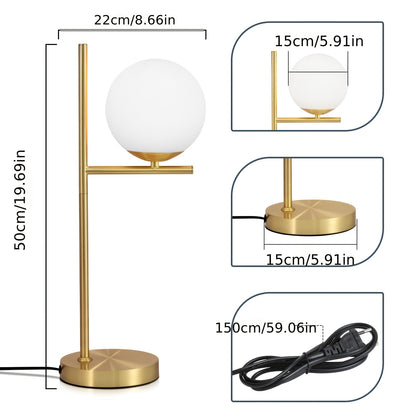 Lámpara de Mesa Moderna Dorada | Diseño de Globo de Vidrio Blanco