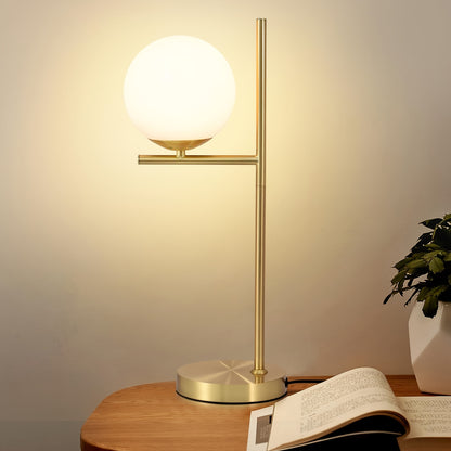 Lámpara de Mesa Moderna Dorada | Diseño de Globo de Vidrio Blanco