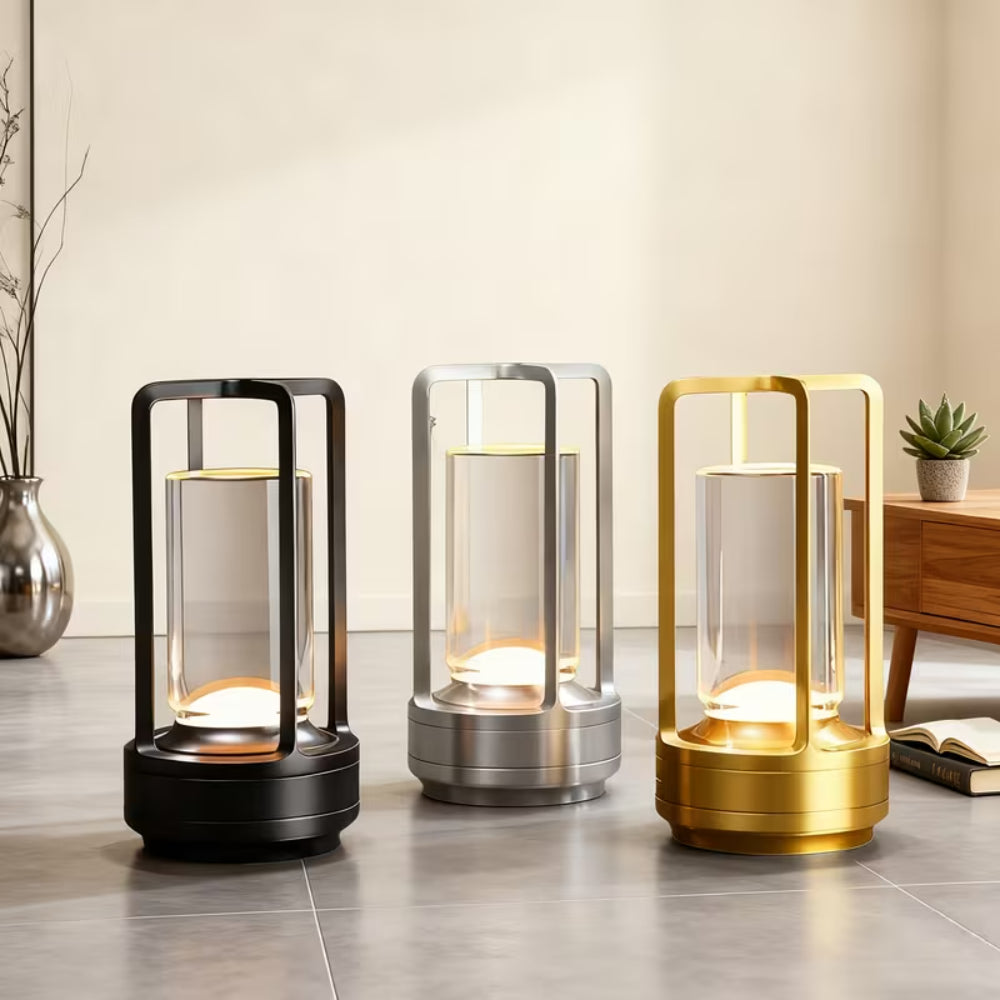 Lampada da tavolo moderna cilindro in metallo luce LED decorazione d'accento