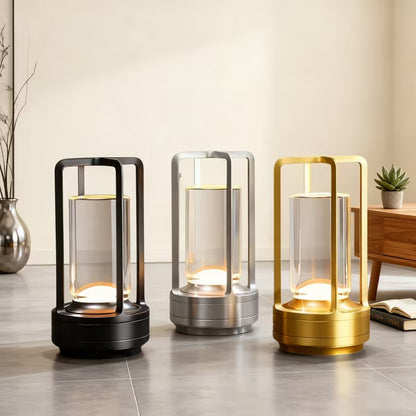 Lampada da tavolo moderna cilindro in metallo luce LED decorazione d'accento