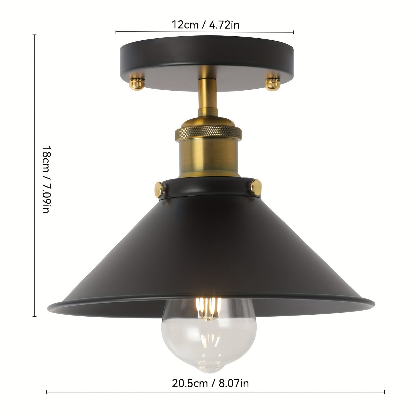 Lumină de tavan semi-aplică industrială neagră | Corp vintage suspendat din metal