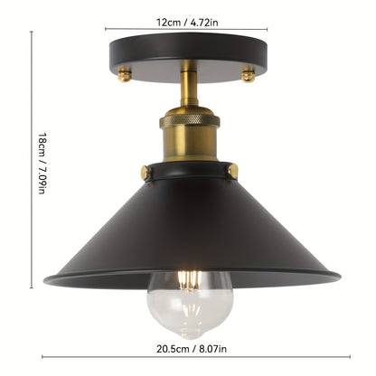 Lumină de tavan semi-aplică industrială neagră | Corp vintage suspendat din metal
