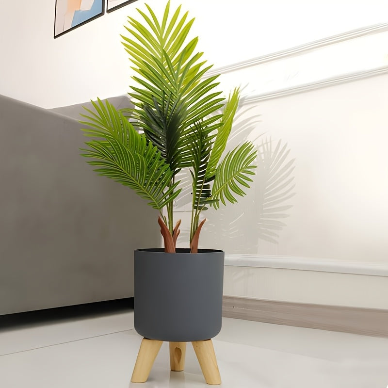 Vaso Moderno Rotondo con Gambe in Legno | Vaso Decorativo per Piante da Interno e Esterno
