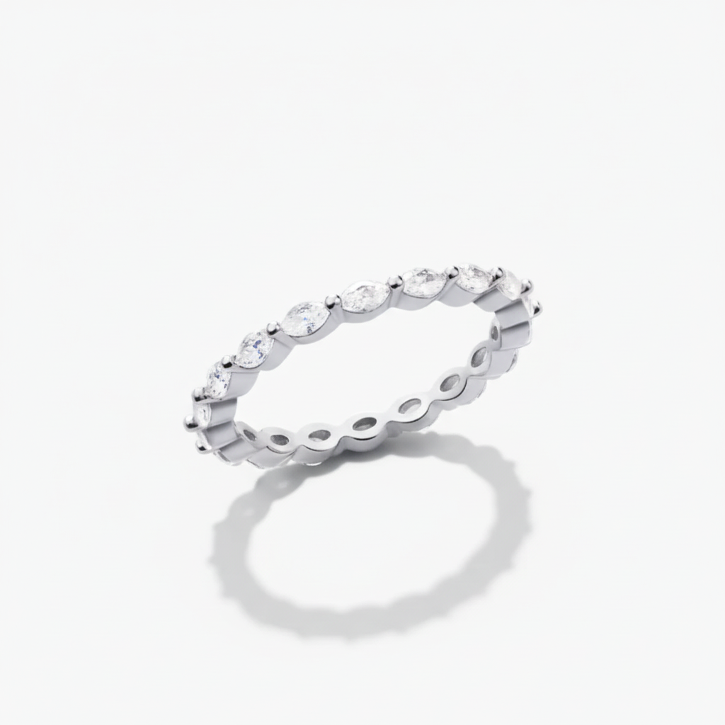Anello Impilabile Geometrico Pavé Argento Sterling Fascia Regolabile