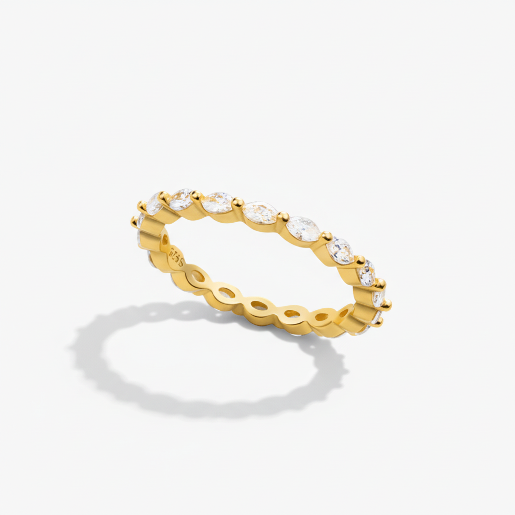 Anello Impilabile Geometrico Pavé Argento Sterling Fascia Regolabile