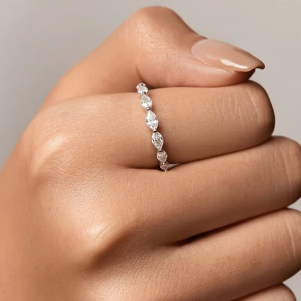 Anello Impilabile Geometrico Pavé Argento Sterling Fascia Regolabile