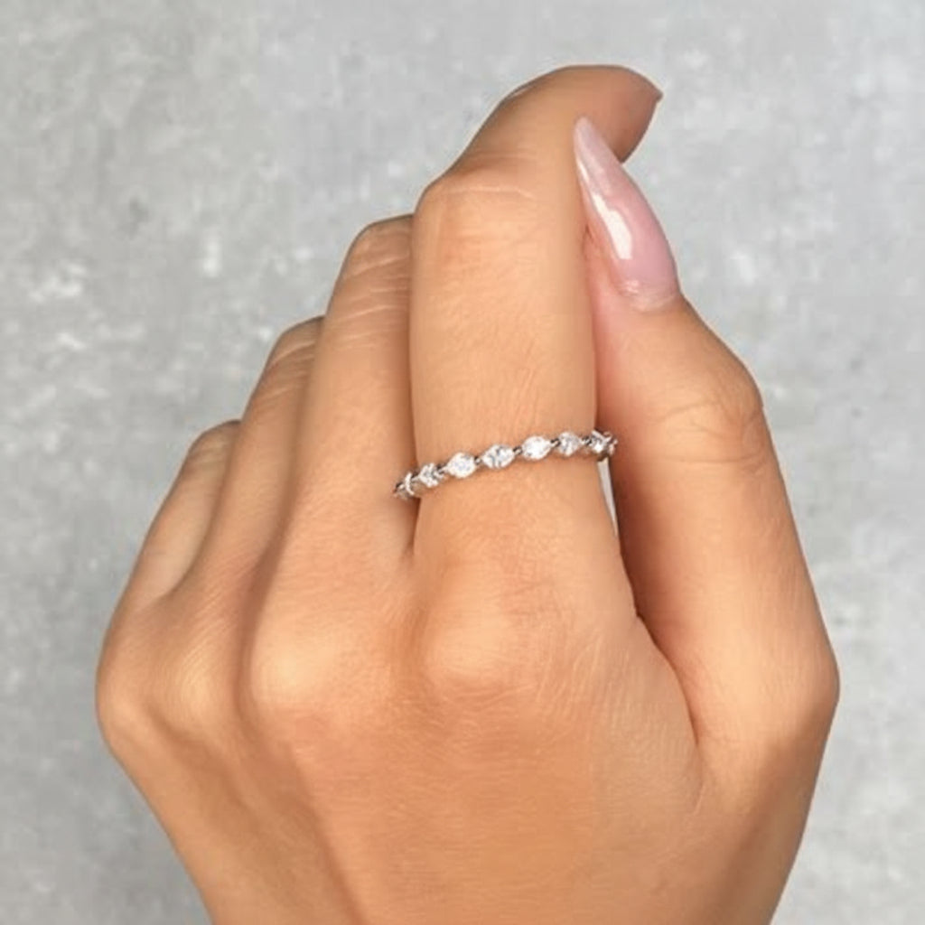 Anello Impilabile Geometrico Pavé Argento Sterling Fascia Regolabile