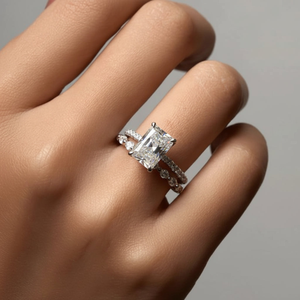Anello Impilabile Geometrico Pavé Argento Sterling Fascia Regolabile