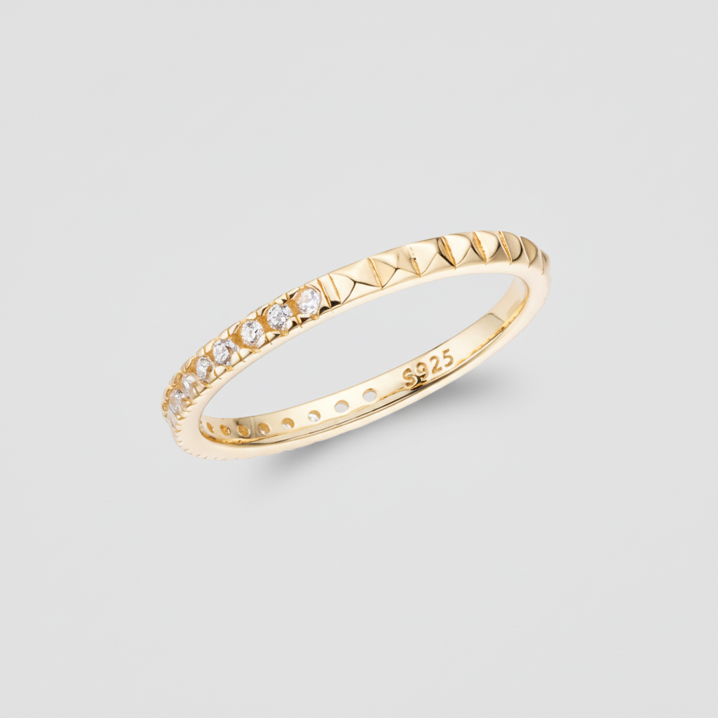 Stapeling Ring Geometrischer Silberring mit Zirkonia