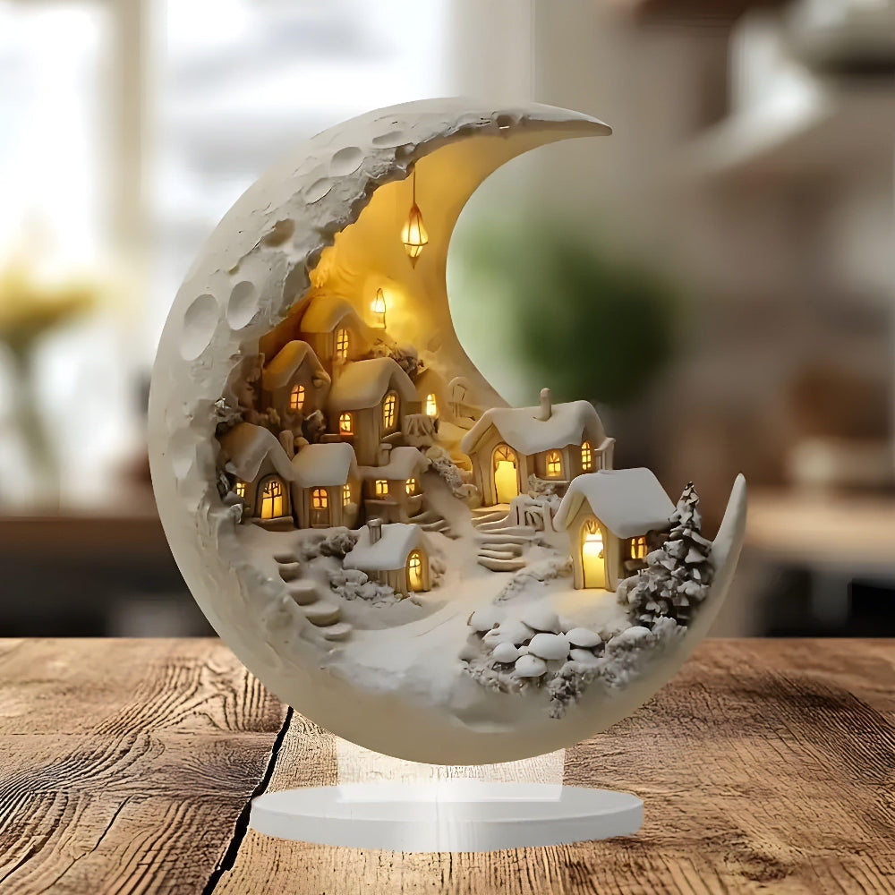 Acrylic Moon Village Scene Decorative Accent for Whimsical Home Decor 4