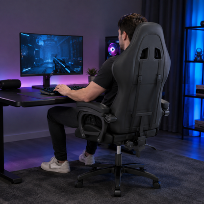 Justerbar ergonomisk gamingstol med høj ryg og mesh-ryglæn, der kan lænes tilbage