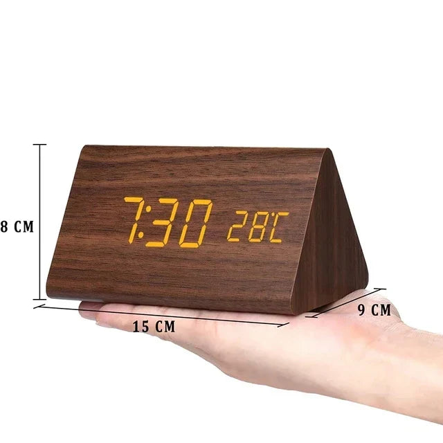 Relógio Despertador Inteligente LED | Design Moderno em Madeira com Controlo por Voz