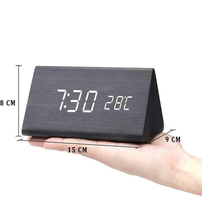 Relógio Despertador Inteligente LED | Design Moderno em Madeira com Controlo por Voz