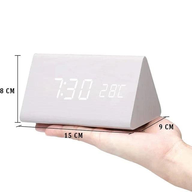 Relógio Despertador Inteligente LED | Design Moderno em Madeira com Controlo por Voz