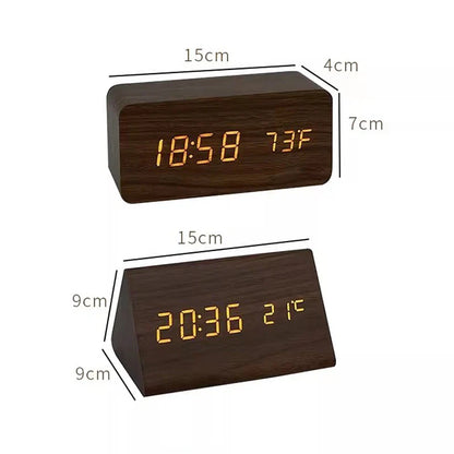 Relógio Despertador Inteligente LED | Design Moderno em Madeira com Controlo por Voz