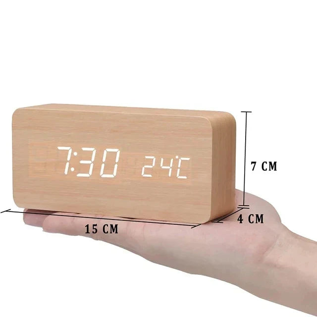 Relógio Despertador Inteligente LED | Design Moderno em Madeira com Controlo por Voz
