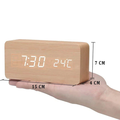 Relógio Despertador Inteligente LED | Design Moderno em Madeira com Controlo por Voz