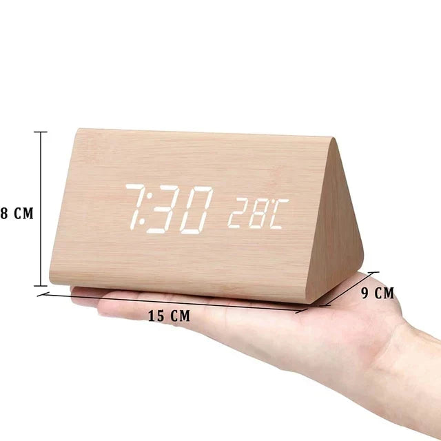 Relógio Despertador Inteligente LED | Design Moderno em Madeira com Controlo por Voz