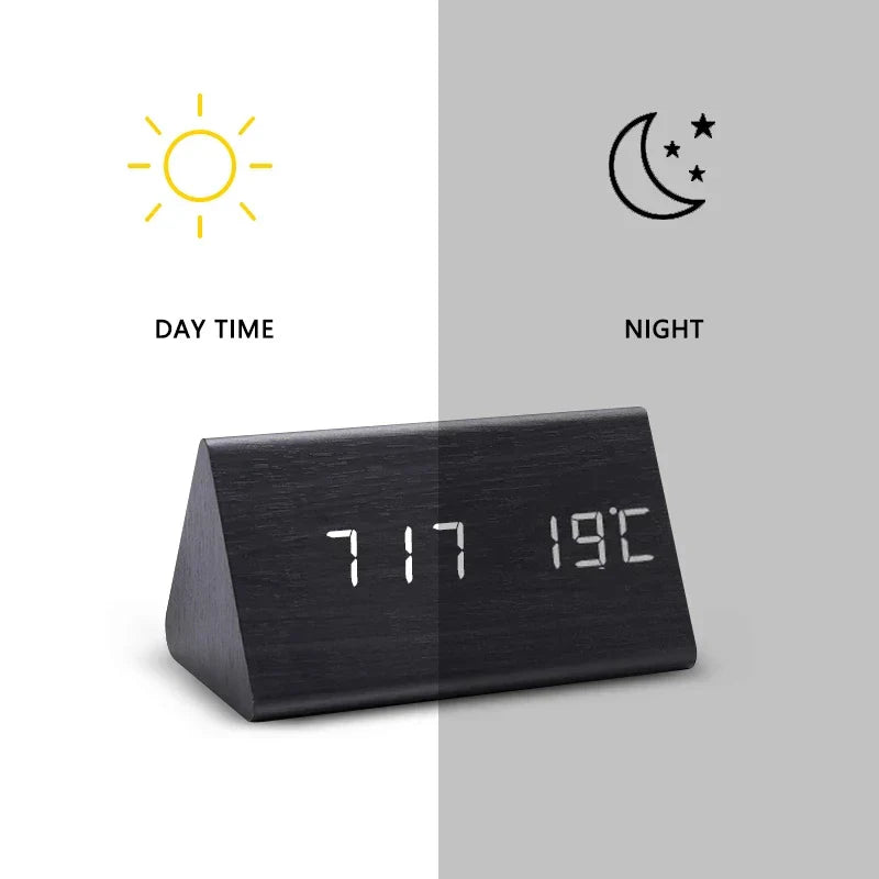 Relógio Despertador Inteligente LED | Design Moderno em Madeira com Controlo por Voz