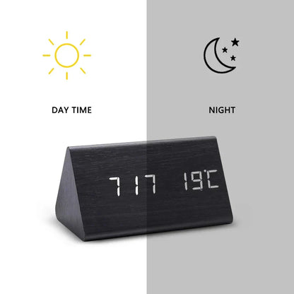 Relógio Despertador Inteligente LED | Design Moderno em Madeira com Controlo por Voz