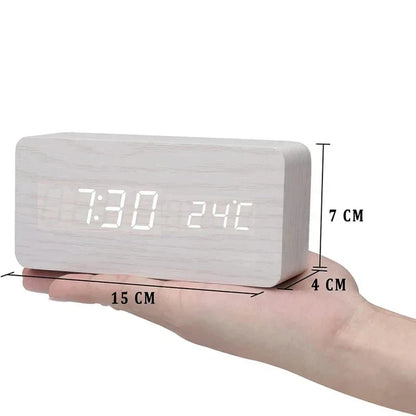 Relógio Despertador Inteligente LED | Design Moderno em Madeira com Controlo por Voz