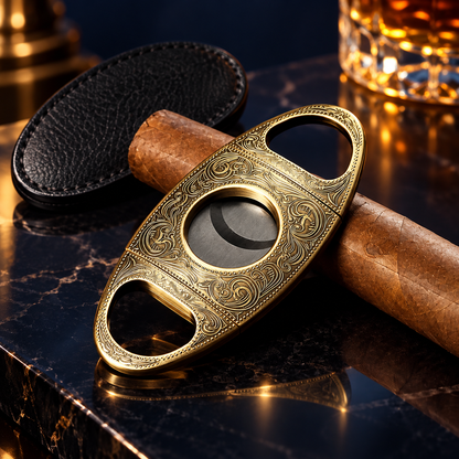 Antik bronzefarvet cigar-klipperetui med graveret design