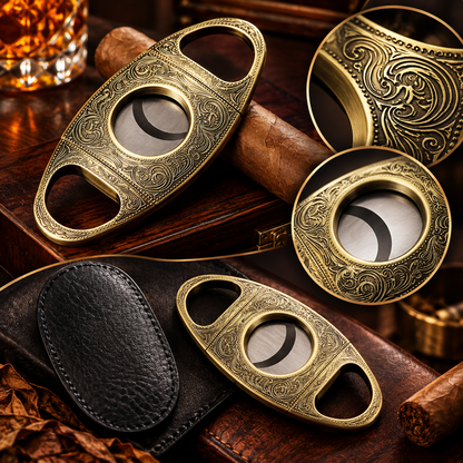 Antik bronzefarvet cigar-klipperetui med graveret design