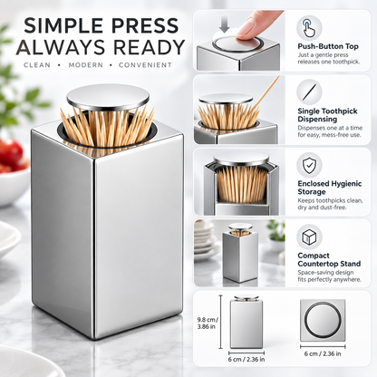 Dispensador automático de palitos com botão de pressão e suporte compacto