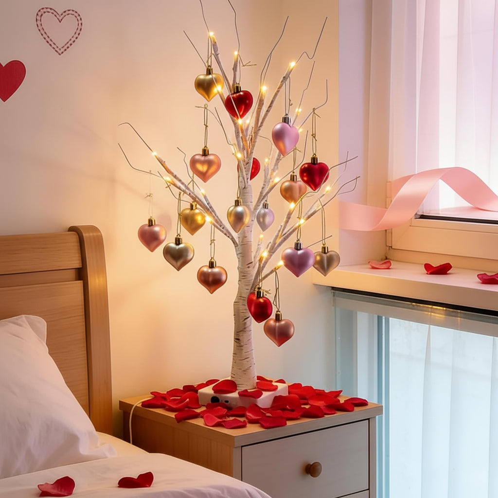 Lámpara de mesa LED Corazón de árbol de abedul Luz Decoración para el hogar de San Valentín