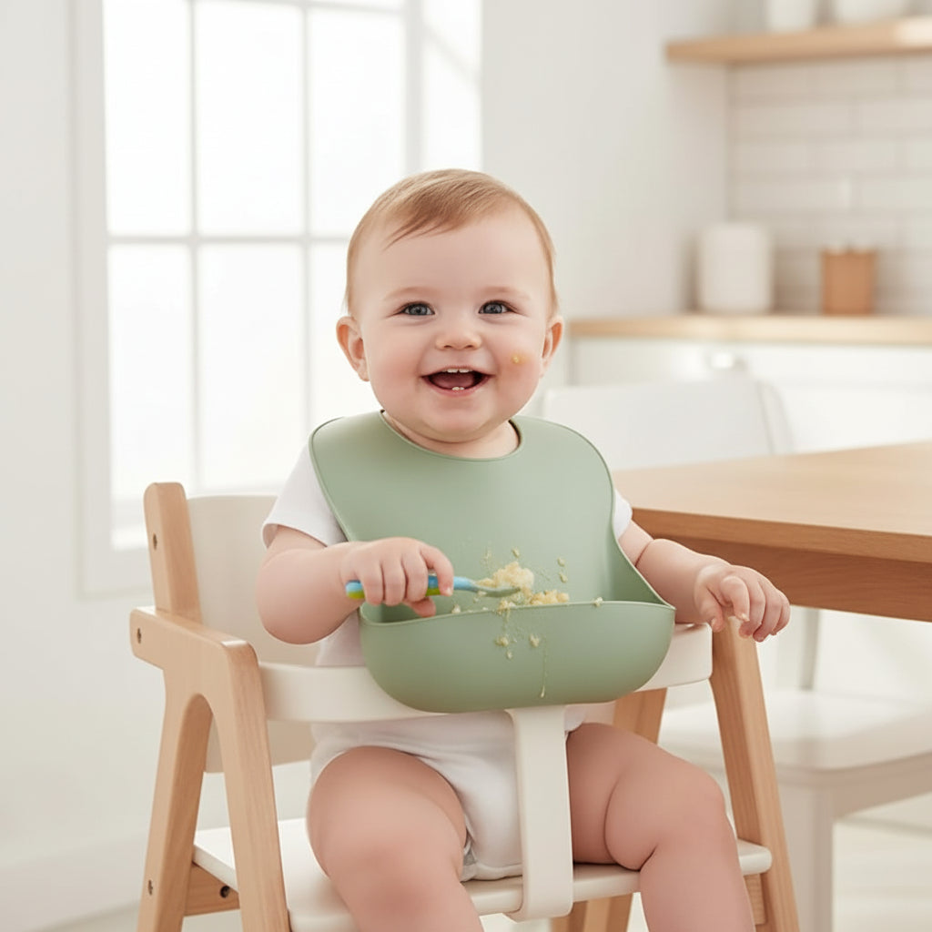 Bavaglino per Bambino in Silicone Regolabile Impermeabile per la Pappa
