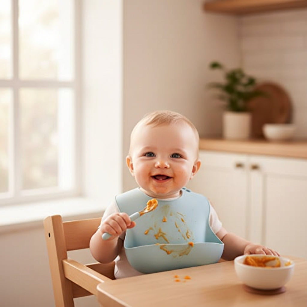 Bavaglino per Bambino in Silicone Regolabile Impermeabile per la Pappa