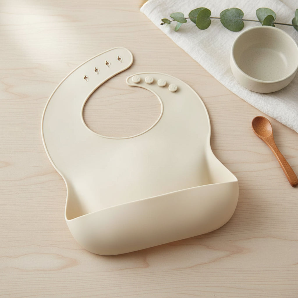 Bavaglino per Bambino in Silicone Regolabile Impermeabile per la Pappa