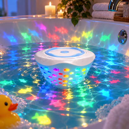 Farverig roterende natlampe med projektor til badekar og pool