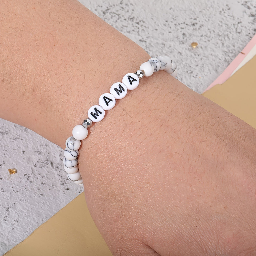 Pulsera de Cuentas Regalo del Día de la Madre Joyería Elástica con Letra de Nombre