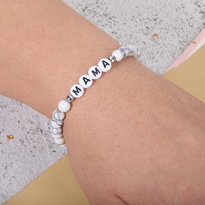 Pulsera de Cuentas Regalo del Día de la Madre Joyería Elástica con Letra de Nombre