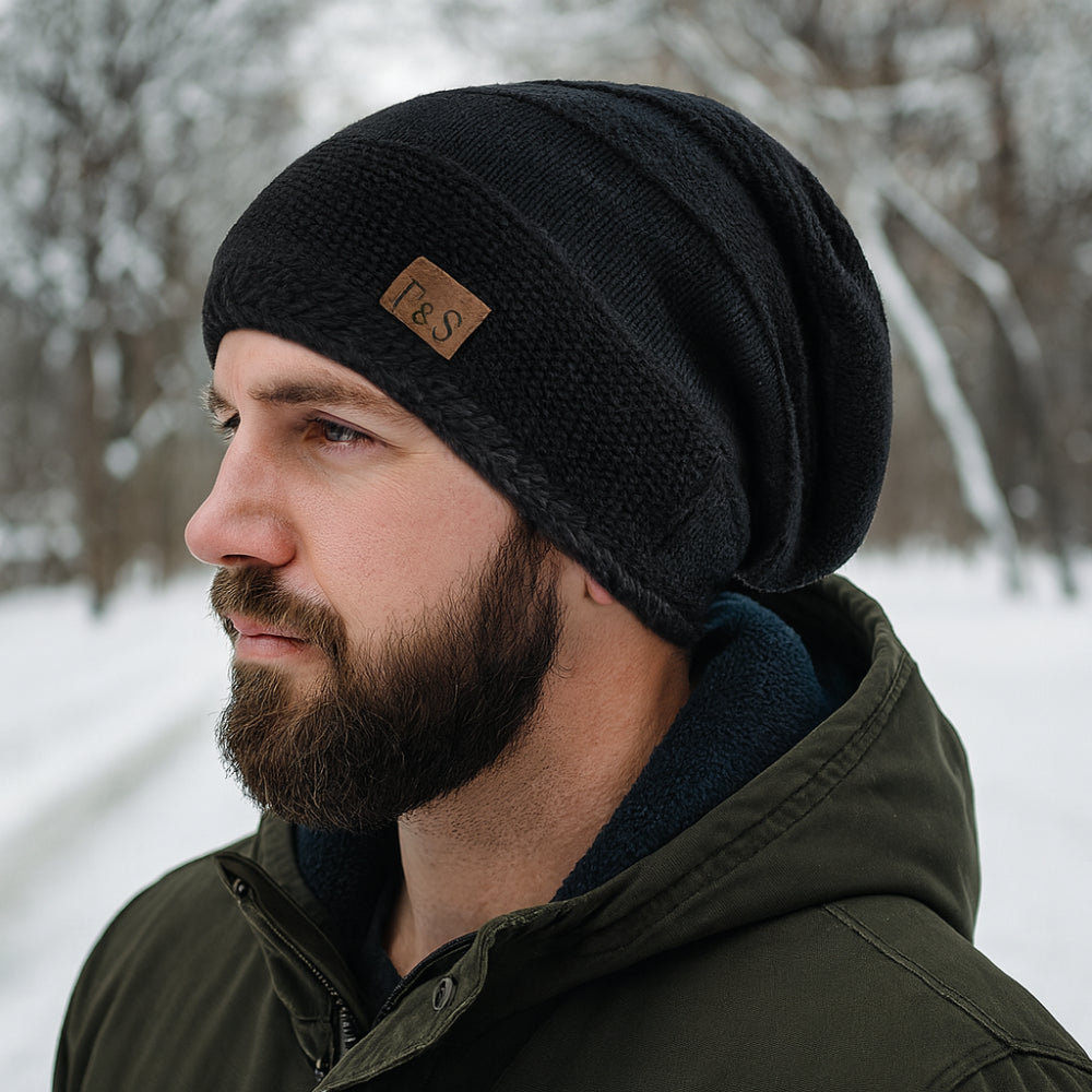 Gorro de Inverno em Malha com Forro de Acrílico Estilo Descaído