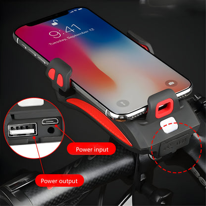 Accesorio combinado de luz para bicicleta, soporte para teléfono, batería portátil y bocina