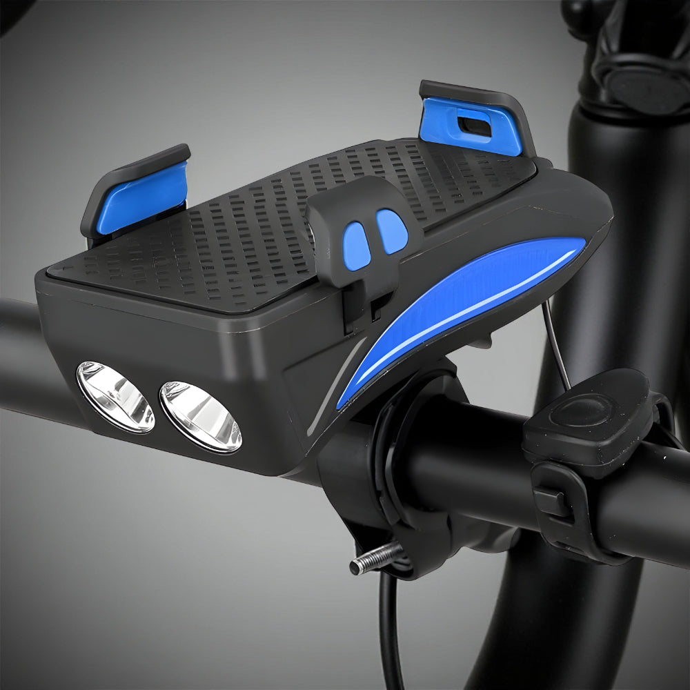 Accesorio combinado de luz para bicicleta, soporte para teléfono, batería portátil y bocina
