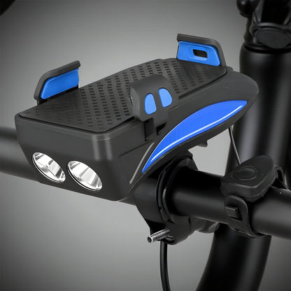 Accesorio combinado de luz para bicicleta, soporte para teléfono, batería portátil y bocina