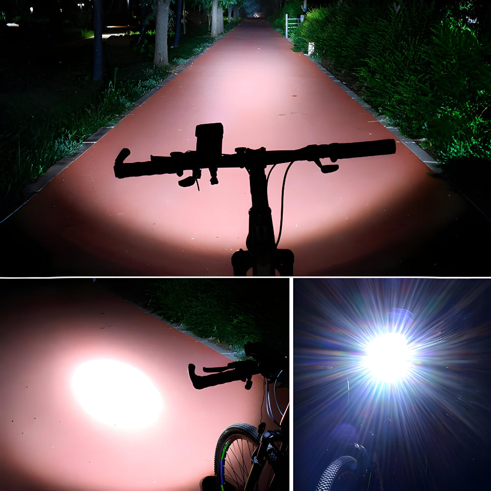 Accesorio combinado de luz para bicicleta, soporte para teléfono, batería portátil y bocina