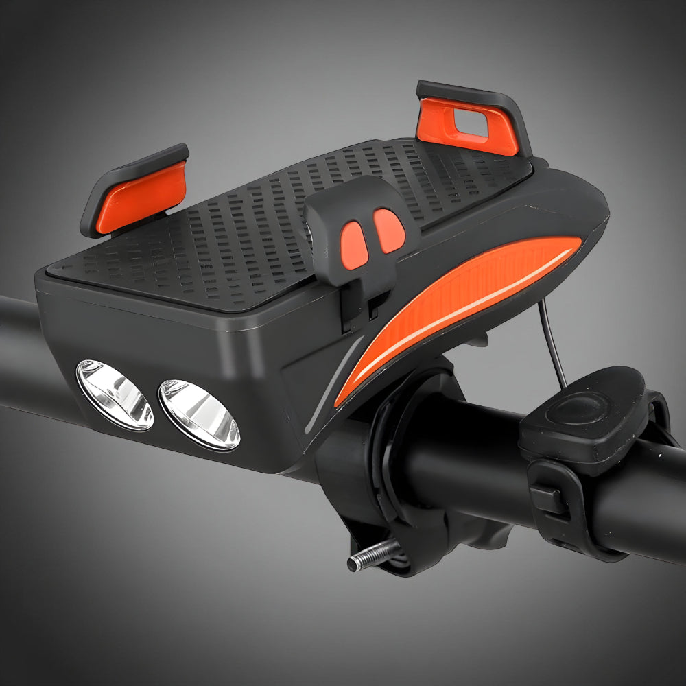 Accesorio combinado de luz para bicicleta, soporte para teléfono, batería portátil y bocina