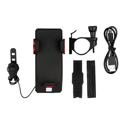 Accesorio combinado de luz para bicicleta, soporte para teléfono, batería portátil y bocina