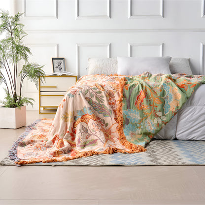 Blanket Throw Floral Boho Fringe Design