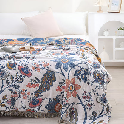 Decke Überwurf Blumenmuster Wendedesign mit Quasten