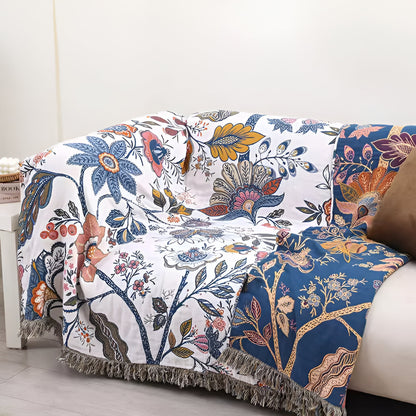 Decke Überwurf Blumenmuster Wendedesign mit Quasten