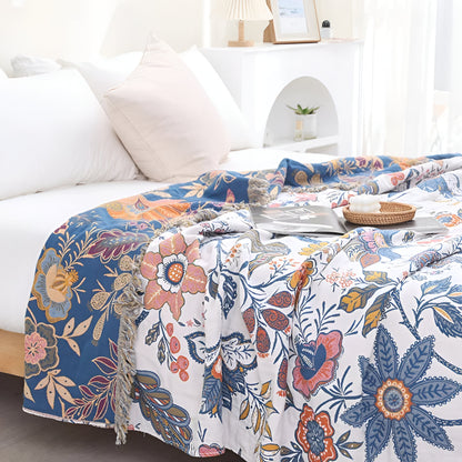 Decke Überwurf Blumenmuster Wendedesign mit Quasten